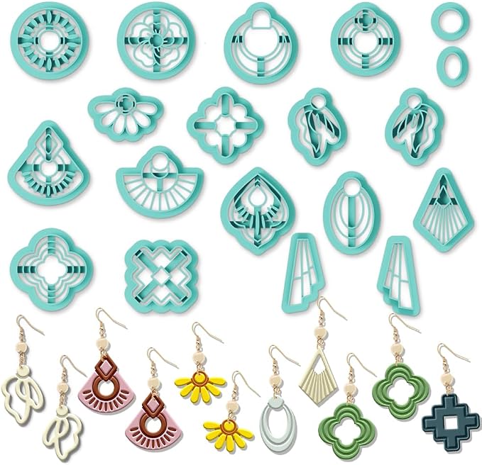 ORIGACH 19 Pcs Geometric Irregular Shape Polymer Clay Cutters Set Boho Earring Clay Cutter DIY Craft Supplies for Earring and Jewelry Making