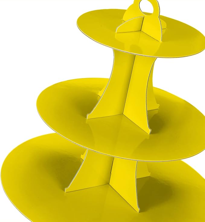 YLDW Cupcake Stand, 3-Tier Cupcake Stand Display, Cardboard Cup Cake Tower Stand, Disposable Dessert Stand for Birthday Tea Party Baby Shower Treat Decorations, Yellow