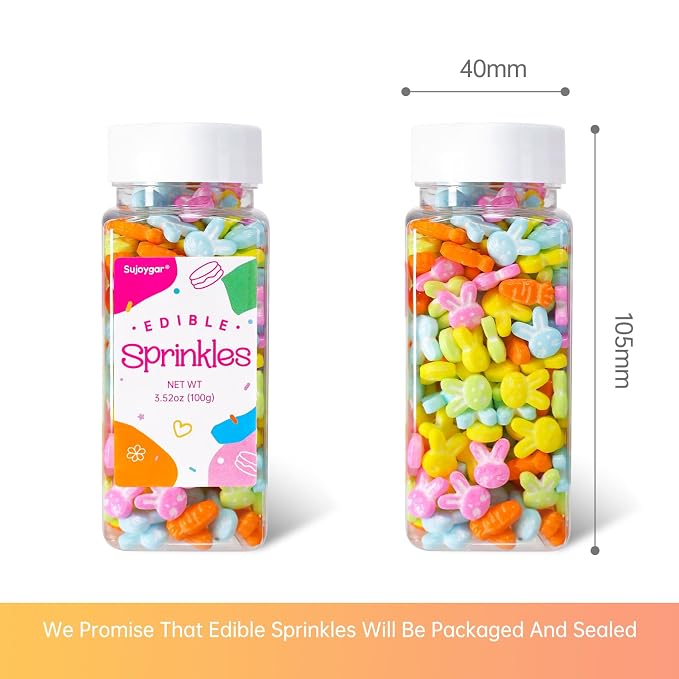 Edible Bunny & Carrot Sprinkles for Cake Decorations, 3.52oz Easter Sprinkles for Cupcakes Topper Baking Cookies Easter Spring Party Supplies Birthday Celebrations