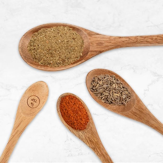 8-Piece Acacia Wood Nesting Measuring Cups and Spoons Set, Laser Engraved Precision Markings, for Baking & Cooking, Gift for Bakers Chefs Home Cooks, Rustic Farmhouse Kitchen Decor