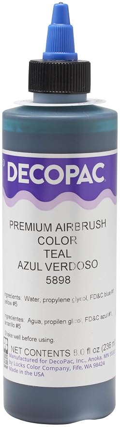 DecoPac Teal Food Coloring, 8 Fl Oz Airbrush Food Color, Edible Airbrush For Cake Decorating, Cookie Airbrush Coloring, Food Airbrush Kit Add-on, Airbrushes For Cake Decorating 8Fl Oz