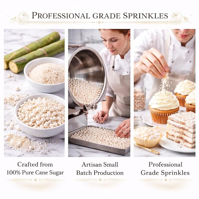 Confect Pearl Sprinkles – Premium Pearl Cake & Cupcake Sprinkles (4.2 oz) – Metallic Shimmer Edible Decorating Sprinkles for Cookies, Baking & Cake Decorations – Bake Stable, Soft Chew