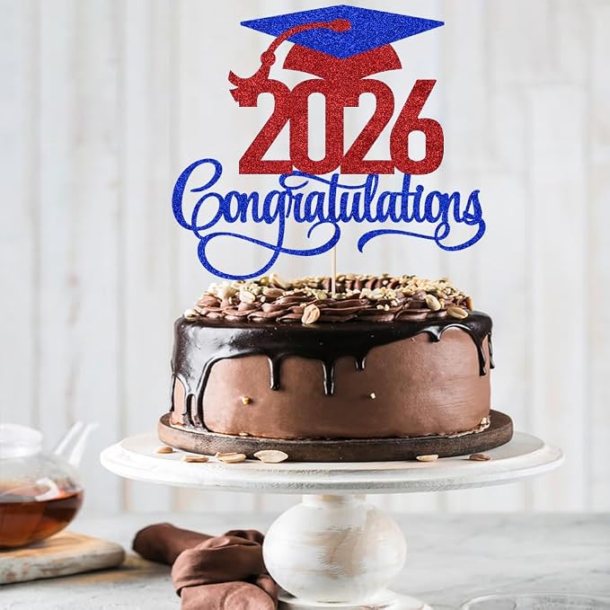 Dark blue red 2026 Congratulations Graduation Cake Topper,Congrats Grad Cake Decor - 2026 High School/College/Senior Graduation Party Decorations Supplies