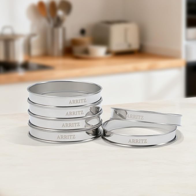 3.15inch English Muffin Rings, 6pcs Double Rolled Stainless Steel Rings Molds for Cooking English Muffin Cake Moulds Cake Rings
