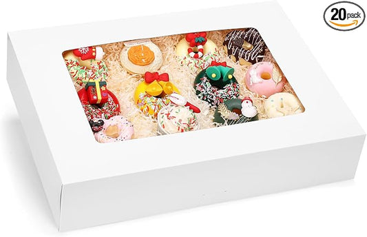 Moretoes 20pcs 19x14x4in Sheet Cake Boxes, White Rectangle Bakery Boxes with Window, for Cake Pastry Baking Donuts Cupcake Pie Packaging, Auto-Popup
