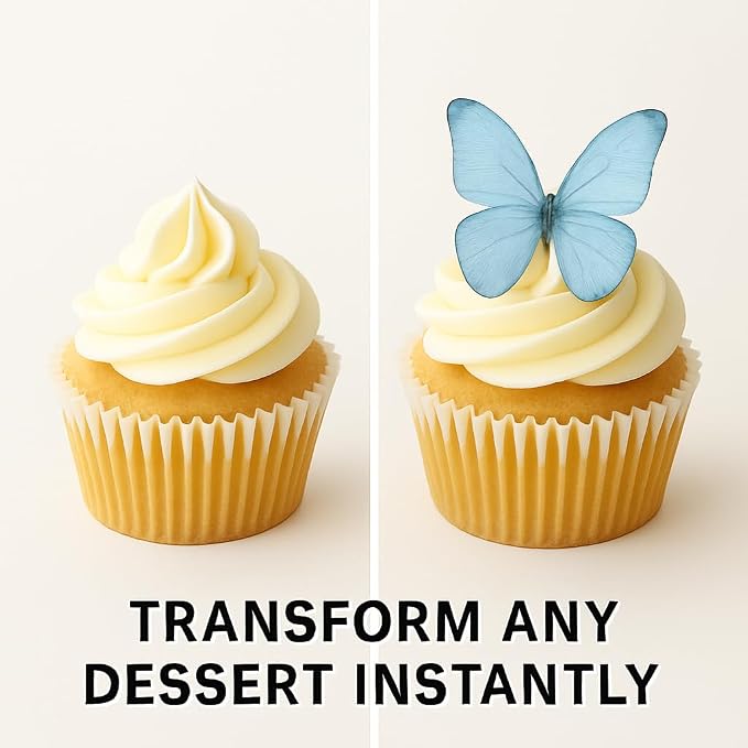 Confect Edible Wafer Paper Butterflies Set of 56 – Colorful Sky Blue Butterfly Cake Decorations, Cupcake Toppers for Birthday, Wedding, Party – Edible Butterfly Toppers