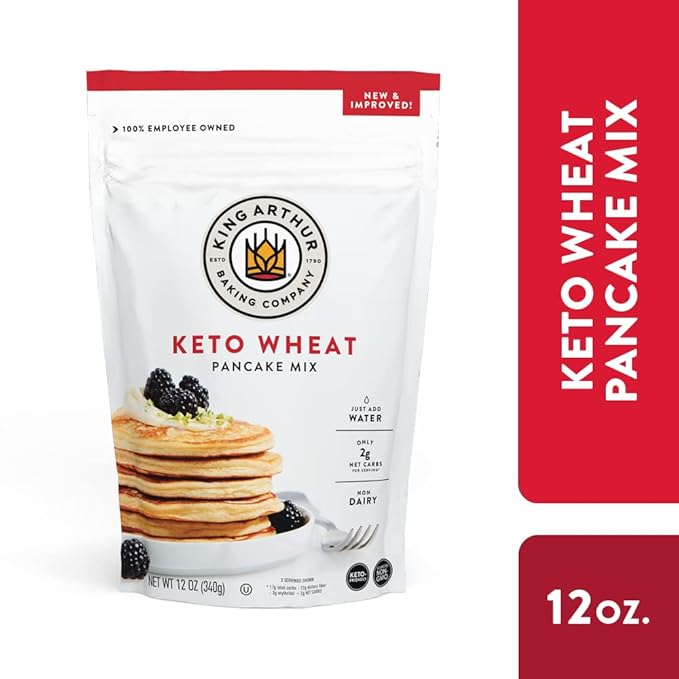 King Arthur Keto Wheat Pancake Mix: Low Carb, High Protein Breakfast Solution - Just Add Water for Fluffy Pancakes or Waffles - Non-GMO, Kosher Certified, 12 oz Pouch (Pack of 2)