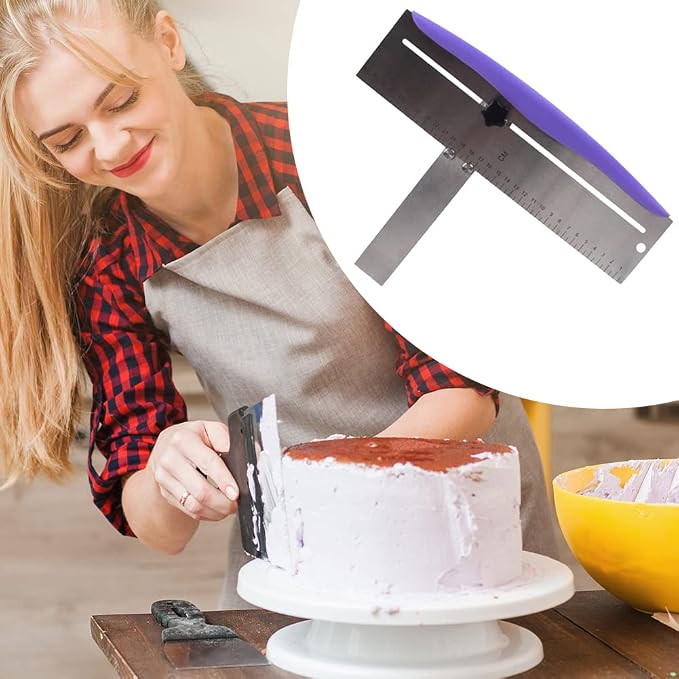 Adjustable Cake Scraper, Leveler and Smoother, Stainless Steel Icing Spatula with Clear Scale for Baking, Frosting, Mousse and Cake Decorating