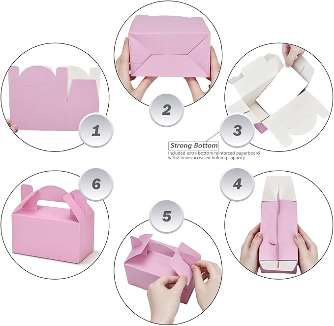 Aosric Small Pink Gable Boxes 3.5 x 3.5 x 6.3 In, 30 Pack | Premium Cardstock Party Favor Boxes with Handles for Baby Shower, Birthday, Bridal Shower, Candy, Cookies & Party Gifts