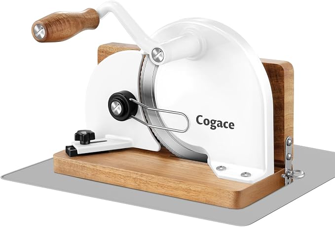 Foldable Manual Bread Slicer with German RSG Blade, Homemade & Sourdough Bread, Adjustable Thickness & Scale, Hand Crank Cutter, Durable Aluminum Alloy Body & Acacia Wood Base