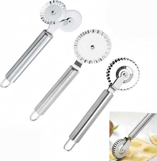 3 PCS Stainless Steel Pastry Wheel Cutter/Ravioli Cutter/Pizza Cutter Wheel Set,Fluted Pasta Crimping Wheel Dough Crimper Pie Crust Cutter,Ergonomic handle, Easy to use and clean