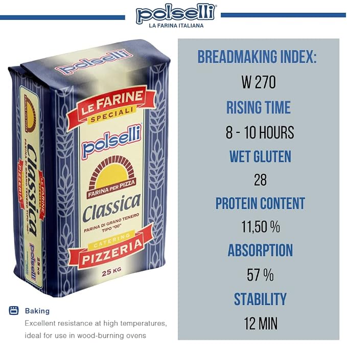 POLSELLI Classica, Type "00" Double Zero Flour, All-Natural, 1 kg (2.2 lbs) | Fine-Milled Italian "00" Soft Wheat Flour For Pizza, Bread And Pasta, All-Natural, Unbleached, Non-GMO, Product Of Italy.