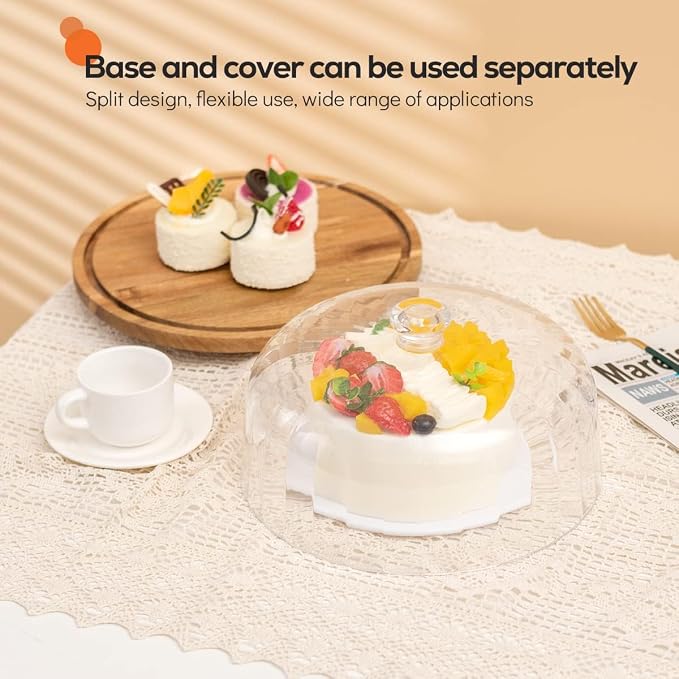 cutesun Cake Stand with Lid, 10.8'' Shatterproof Acrylic Dome (Not Glass), 11.8'' Rotating Acacia Wood Cake Display Stand for Wedding Birthday Party Dessert