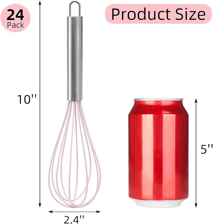 Cididu Set of 24 Silicone Whisk Bulk for Cooking, 10 In Wisking Tool Non Scratch, Flexible Rubber Whisks for Nonstick Pans, Kitchen Hand Whisk for Mother's Day Party Gifts, BPA Free Dishwasher Safe
