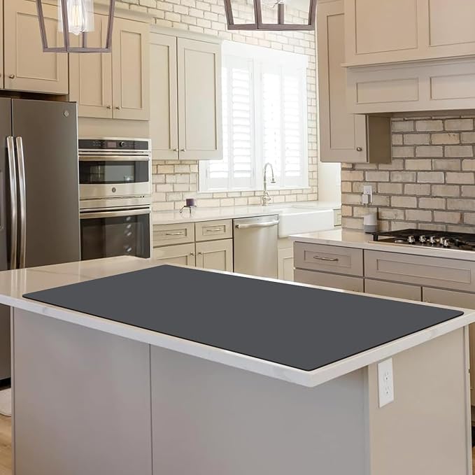 Extra Large Silicone Mat for Kitchen Counter, 31.5x17 Inch Heat Resistant Mat Countertop Protector, Non-Stick and Thick Silicone Pad Silicone Baking Mat for Dough and Pastry, Dark Gray