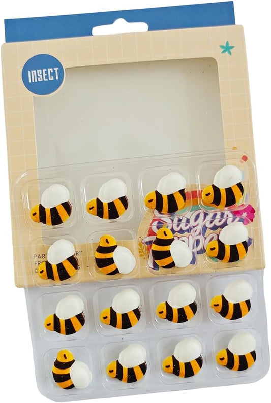 Edible 16 pieces 3D Bee cake decorations, Bees cupcake toppers, perfect Icing Cookies decro for Valentine's Day Birthday Halloween Thanksgiving Christmas party Team Dinner