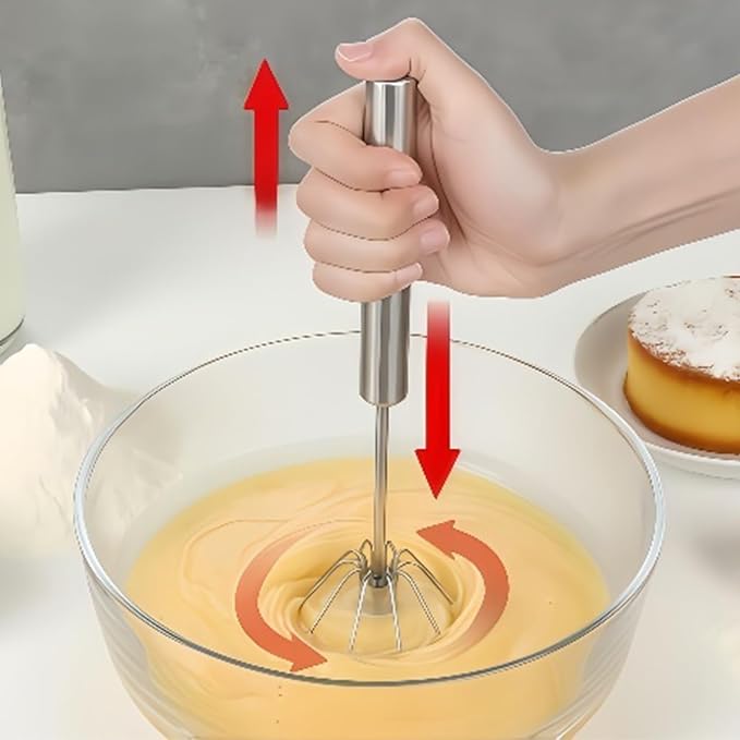 Digead Stainless Steel Egg Whisk, Hand Push Rotary Whisk Blender, Versatile Milk Frother, Hand Push Mixer Stirrer for Blending, Whisking, Beating & Stirring (12in)
