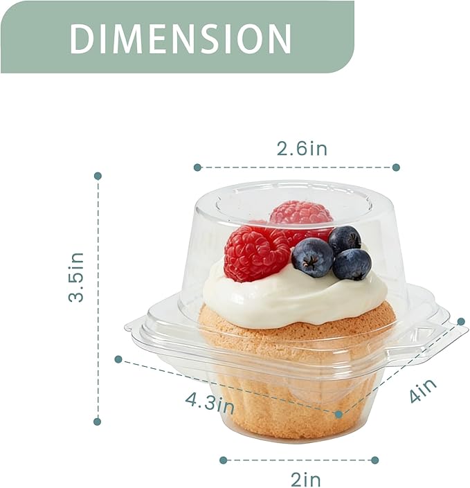 100 Pcs Cupcake Boxes Plastic Individual Cupcake Containers Single Cupcake Carrier with Connected Airtight Dome Lid for Party