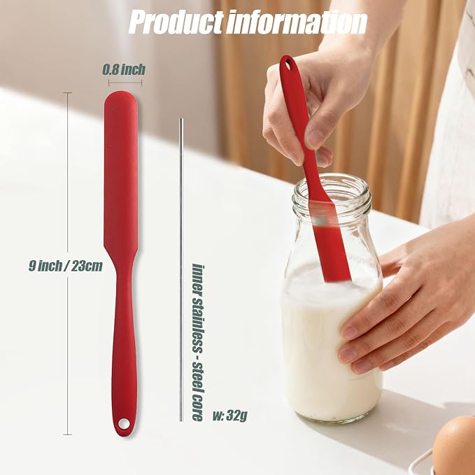 4 Pcs Silicone Jar Spatula,10 Inch Jam Spreader for Peanut Butter,Heat-Resistant Food-Grade Jar Blender,Kitchen Spatula for Scraping Icing Bread Cream, Jam (RED 4PCS)