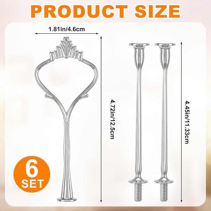 Patelai 6 Sets 3 Tier Cake Stand Hardware Tiered Tray Plate Hardware Kit Heavy Metal Cake Fruit Food Plate Stand Fitting Stacking Kit for Serving Dessert Cupcake Dish (Simple,Silver)