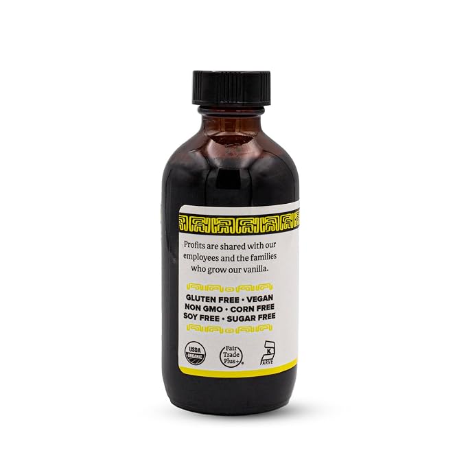 Singing Dog Vanilla Organic Pure Vanilla Extract, 4 fl oz - USDA Organic, Non-GMO, Sugar-Free, Corn-Free, Kosher Pareve, Vegan - Fair Trade Plus+