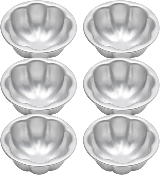 6PCS Egg Tart Molds Flower Shape Nonstick Pudding Pan Cupcake Muffin Cups, Pudding Jelly Molds, Reusable Cake Tartlets, Aluminum Alloy Cake Tartlets Baking Tool