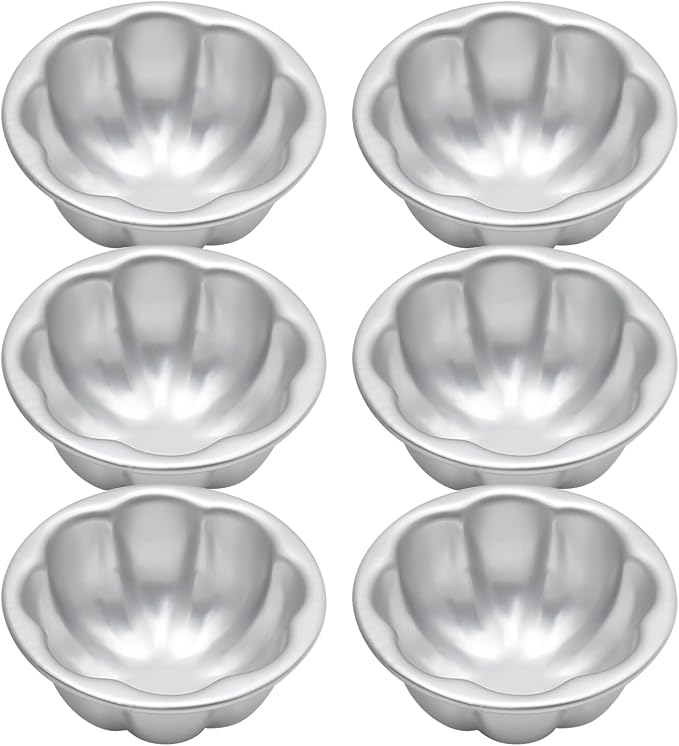6 Pcs Egg Tart Molds Aluminum Alloy Cake Tartlets Baking Tool Flower Shape Non-stick Egg Tart Molds 3.5 X1.6inch Muffin Cupcake Pudding Baking Cup Maker