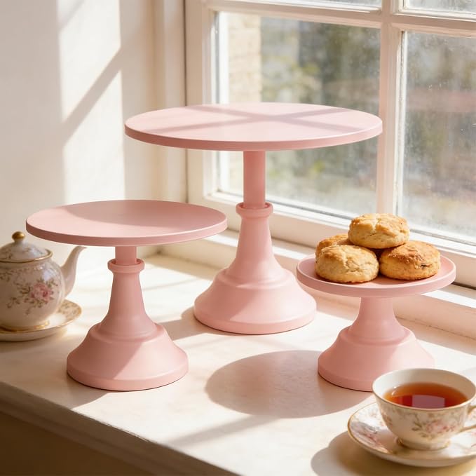 3 Pcs Cake Stand Set Metal Round Cake Holder Cupcake Stands 8/10/12 inch Pink Dessert Display Stands Dessert Table Decorations for Birthday Parties, Baby Shower,Wedding Banquets and Anniversary