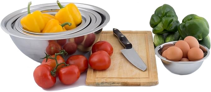 (Set of 6) Mixing Bowls Standard Weight Stainless Steel, Mirror Finish, 3/4, 11/2, 3, 4, 5, and 8 Qt