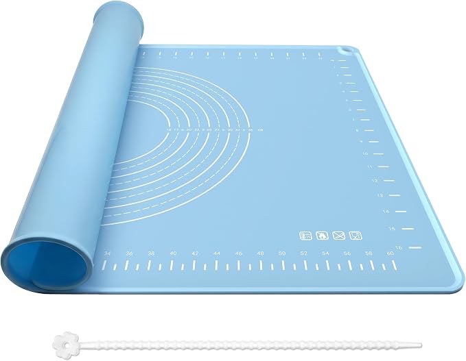 Silicone Baking Mat 24x16 Inches | Extra Thick Dough Rolling Mat with Measurements and Edge Heightening | Non-Stick Food Grade Pastry Mat for Pastry, Bread, Cookies, Pizza, Fondant & Pasta