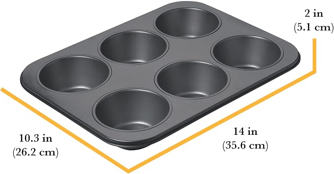 Chicago Metallic Professional 6-Cup Non-Stick Muffin Pan, Make up to 6 large muffins, cupcakes, quiches, egg cups, and more,14-Inch-by-10.25-Inch