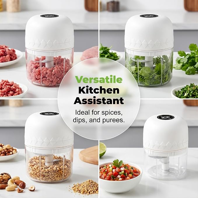 Electric Garlic Chopper, Mini Veggie Chopper Garlic Mincer (White) | Portable Cordless Vegetable Chopper, Rechargeable Wireless Food Processor for Garlic Onion Ginger Chili Vegetables Meat