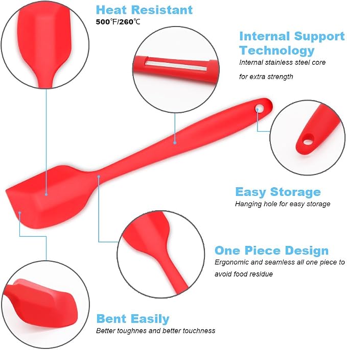 4‑Piece Silicone Spatulas Set Heat Resistant 600°F Seamless Steel‑Core Rubber Spatulas for Nonstick Cookware ALLWIN HOUSEWARE Uniform Length Kitchen Spatulas for Cooking & Baking, Multicolored