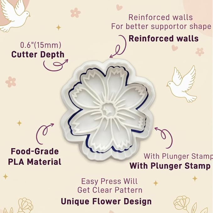 Birth Flower Cookie Cutter April Daisy 3D Embosser Stamp with Detailed Petal Texture - Birth Month Flower Fondant Biscuit Baking Tools - Personalized Birthday Mom Gift Party Decorating 3"