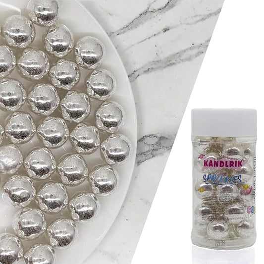 14mm Edible Silver Pearl Sugar Sprinkles Candy Mini Pearls Cake Decorations Cupcake Toppers Cookie Decorating Perfect for Wedding Party Valentine Halloween Christmas Supplies 3OZ