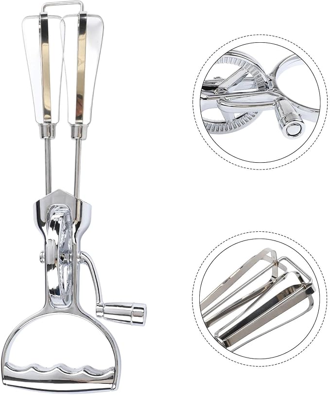 Hand Crank Kitchen Mixer Stainless Steel Manual Mixing Tool Adjustable Speed Easy Clean Large Small Size For Eggs Dough Cream Baking Cooking(large)