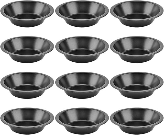 12pcs 5inch Desserts Black Tarts For Baking Round Tin, Mini Pie Pan Carbon Steel(Black)