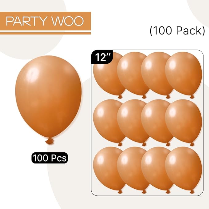 PartyWoo Tan Balloons 100 pcs 12 Inch Boho Neutral Light Brown Coffee Fall Latex Helium Balloons for Graduation Birthday Safari Boy Baby Shower Jungle Cowgirl Woodland Party Decorations Brown-F10