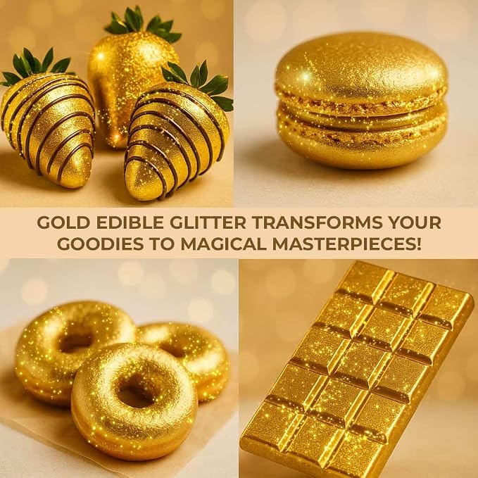 Gold Edible Glitter for Drinks 20g - Gold Edible Glitter for Cakes Cocktails Cake Decoration Sprinkles - Gold Luster Dust for Cocktail & Cake Topper Chocolate Baking Decorating Fondant Cookies - Drink Shimmer Spray Flakes - Food Grade Vegan, Kosher, Ha...