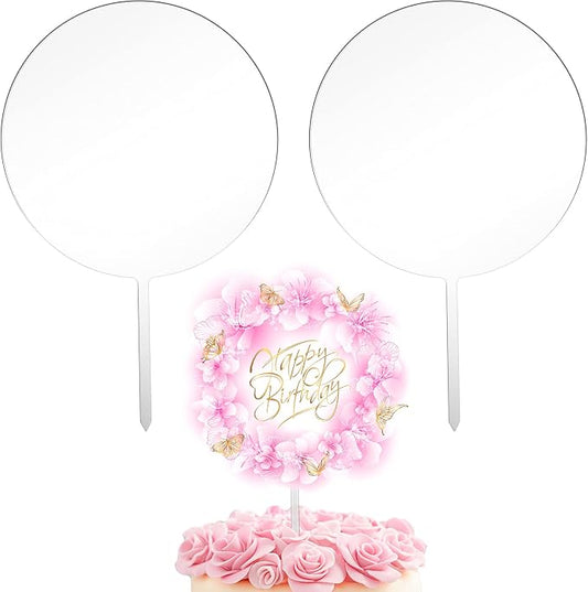 Jetec 2 Pieces 5 Inch Acrylic Cake Topper Blank Round Clear DIY Birthday Cake Topper for Personalized Custom Wedding, Birthday Festival Party Decorations