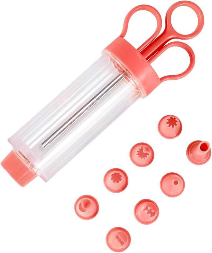 Cupcake Injector/Decorating Icing Set, 9-Piece Set, Stainless Steel Laminating gunCookie gunSqueeze cookie makerCream laminating gunLaminating nozzleSoluble beansBaking tools (Red 9pcs)