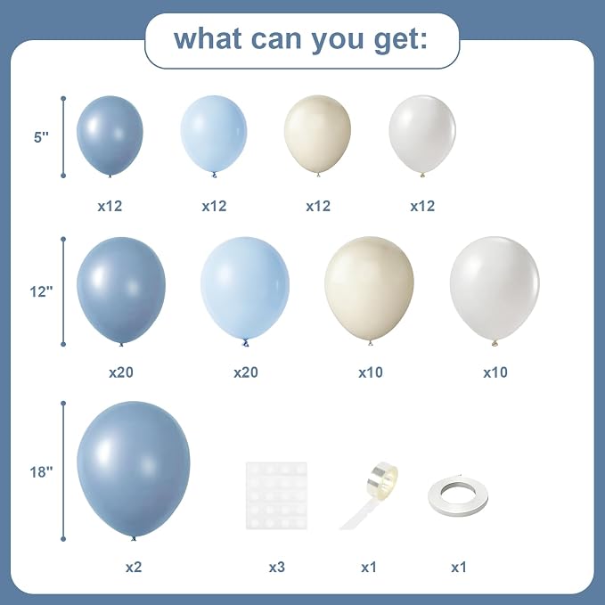 Dusty Blue Balloons Garland Arch Kit, Haze Blue Sand White Balloon Arch Kit, Pastel Blue Beige Balloon for Baby Shower Gender Reveal Birthday Engagement Wedding Bridal Shower Party Decorations