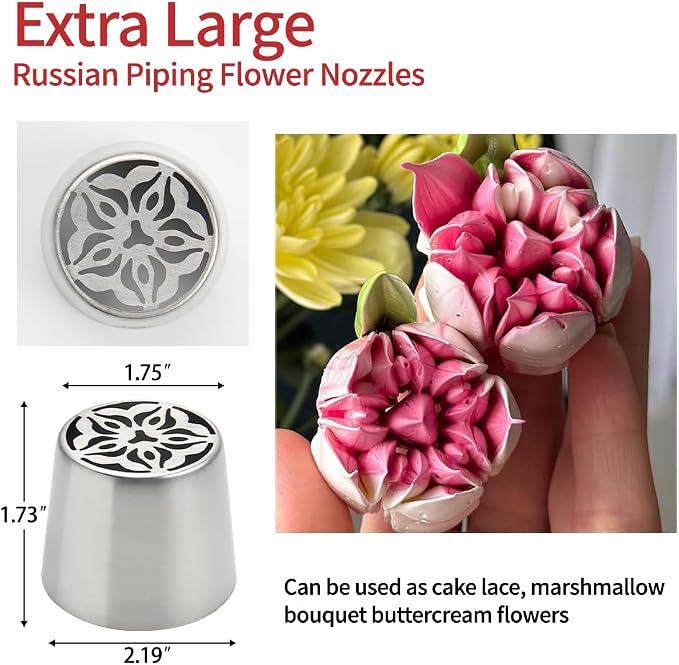 Extra Large Russian Piping Tips - Stainless Steel Flower Nozzles Set for Cake Decorating, Rose & Floral Icing Tips for Cupcakes, Cookies Professional Baking Tools (XXL, Style 41)