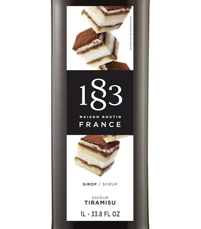 1883 Tiramisu Syrup for Drinks, Made in France, 1 Liter Glass Bottle