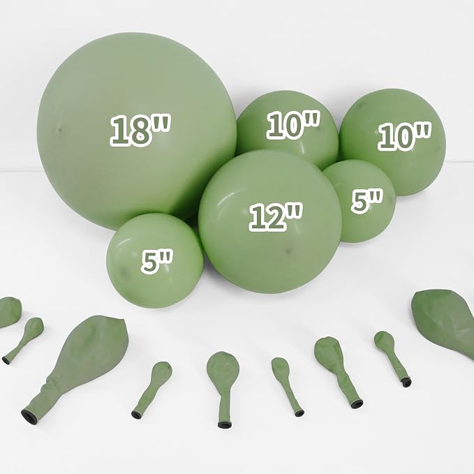 Dusty Green Double Stuffed Balloons Different Size 115Pcs 5/10/12/18" Sage Green Balloons Garland kit for Birthday Baby Shower Wedding Engagement Bridal Shower Party