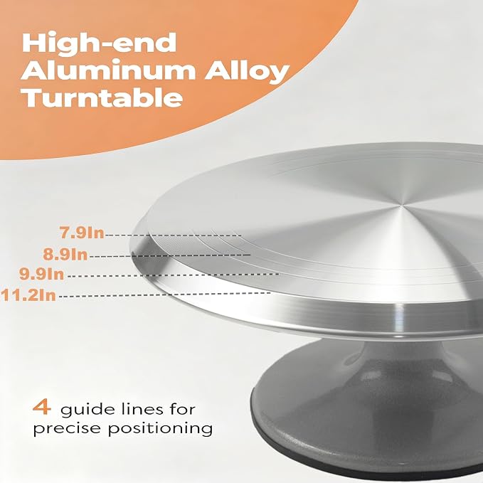Aluminium Cake Turntable Set with Revolving 12 Inch Cake Stand for Decorating, Offset Spatula, Cake Server, Stainless Steel Frosting Icing Smoother, Pastry Bags and Other Baking Tools（16Pcs）