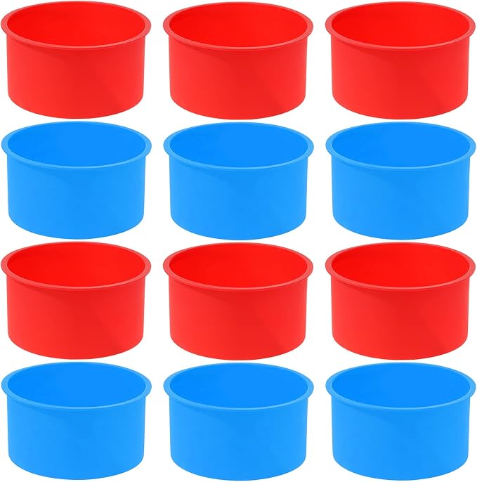 12pcs Silicone Cake Mold Baking Round Cake Molds 4 Inch Non-Stick Baking Pan Kitchen Silicone Cake Molds for Baking(Red, Blue, 4inch)