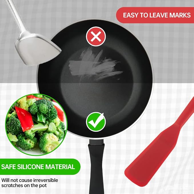 2 Pack Silicone Thin Omelet Turner, Heat Resistant Crepe Spatula for Nonstick Cookware, Pancake Spatula for Egg Cake Pizza Steak Omelet Crepes (Red,Black)