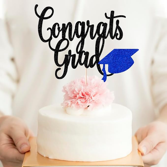 Congrats Grad Cake Topper,2026 Graduation Cake Topper, Congrats Grad Decorations,2026 High School/College/Senior Graduation Party Decorations Supplies. (Congrats Grad Black and dark blue)