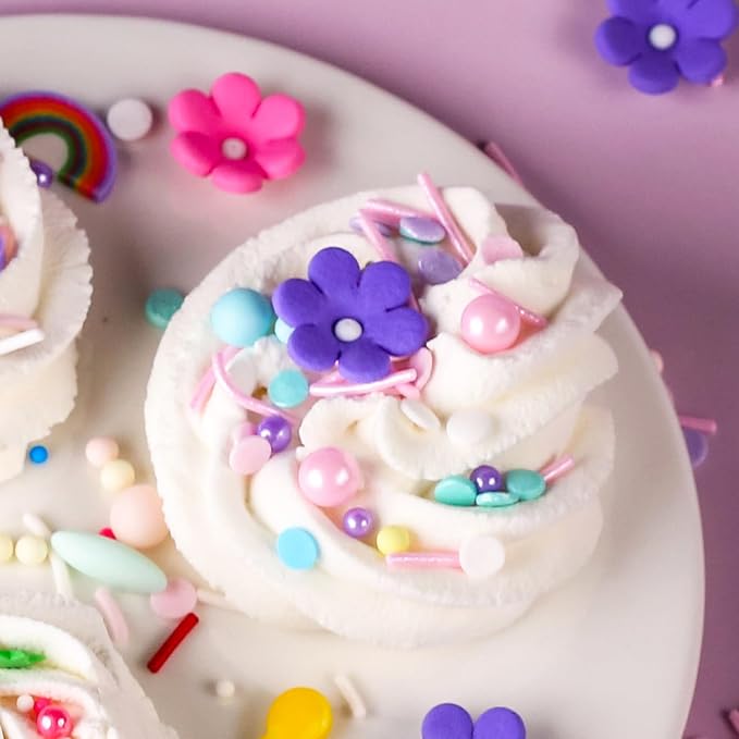 Edible Colorful Sprinkles for Decorating, 10 Pieces 4 Color Flowers Icing Decorations - Pastel Sprinkles for Cookie Decorating, Spring Sprinkles Cupcake Topper, Ice Cream, Candy Chocolate